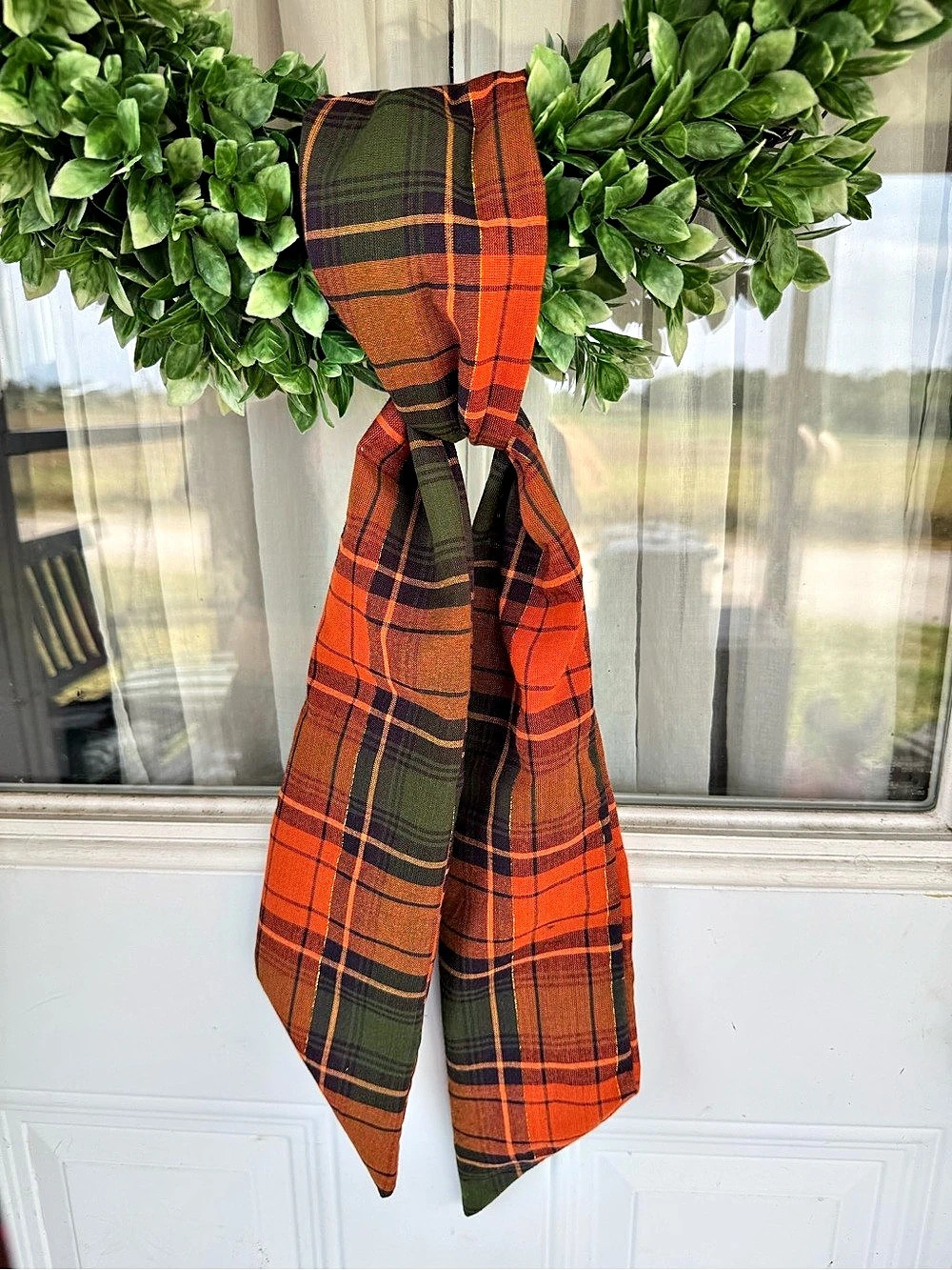 Plaid Wreath Sash in Orange & Green: New